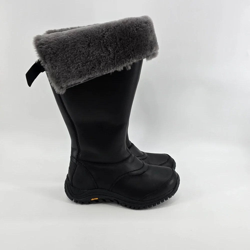 UGG Miko Tall Boot Womens Waterproof Leather Sheepskin Black 1012519 Sz 10
